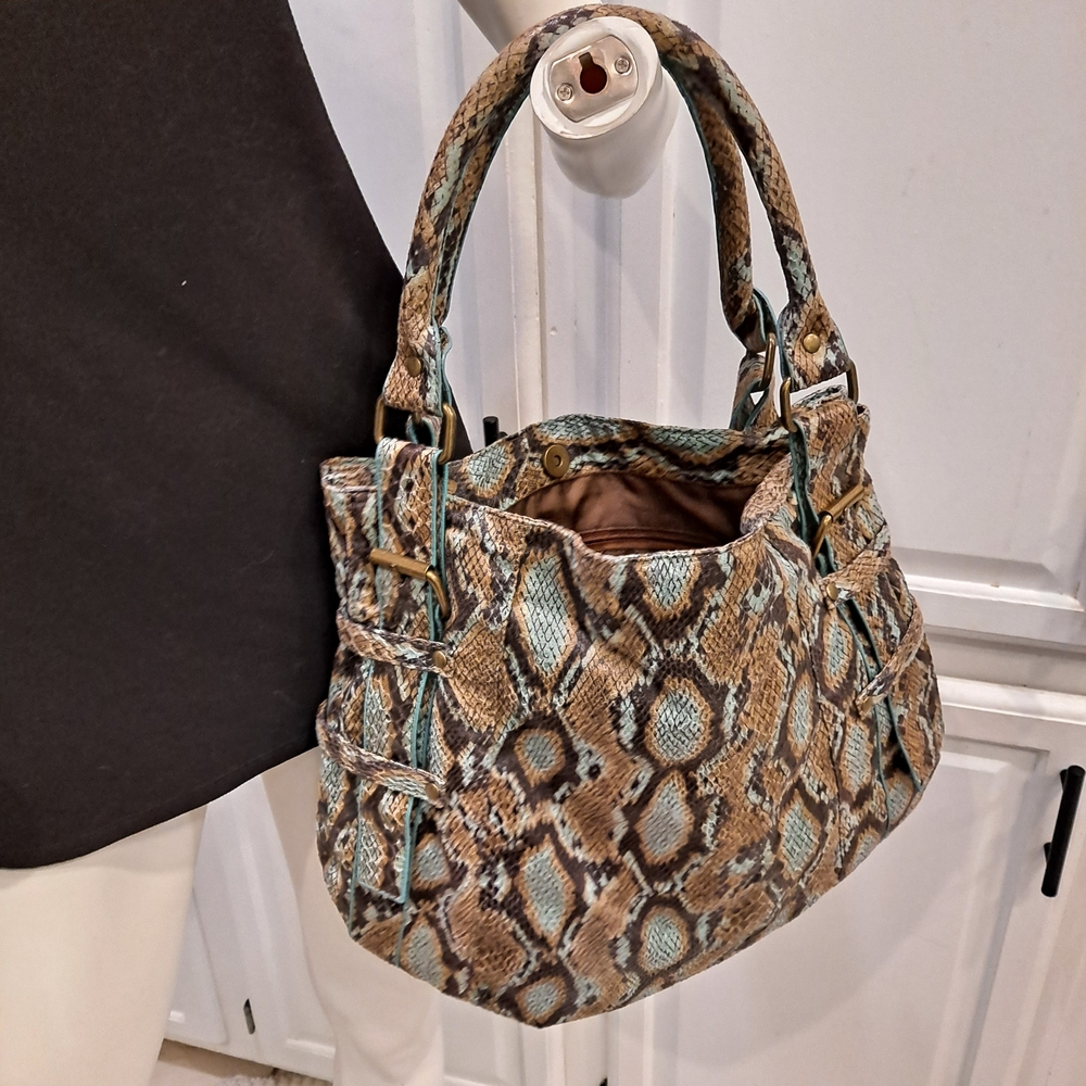 Ebisu Elegant Python Teal Brown Print Shoulder Ba… - image 5